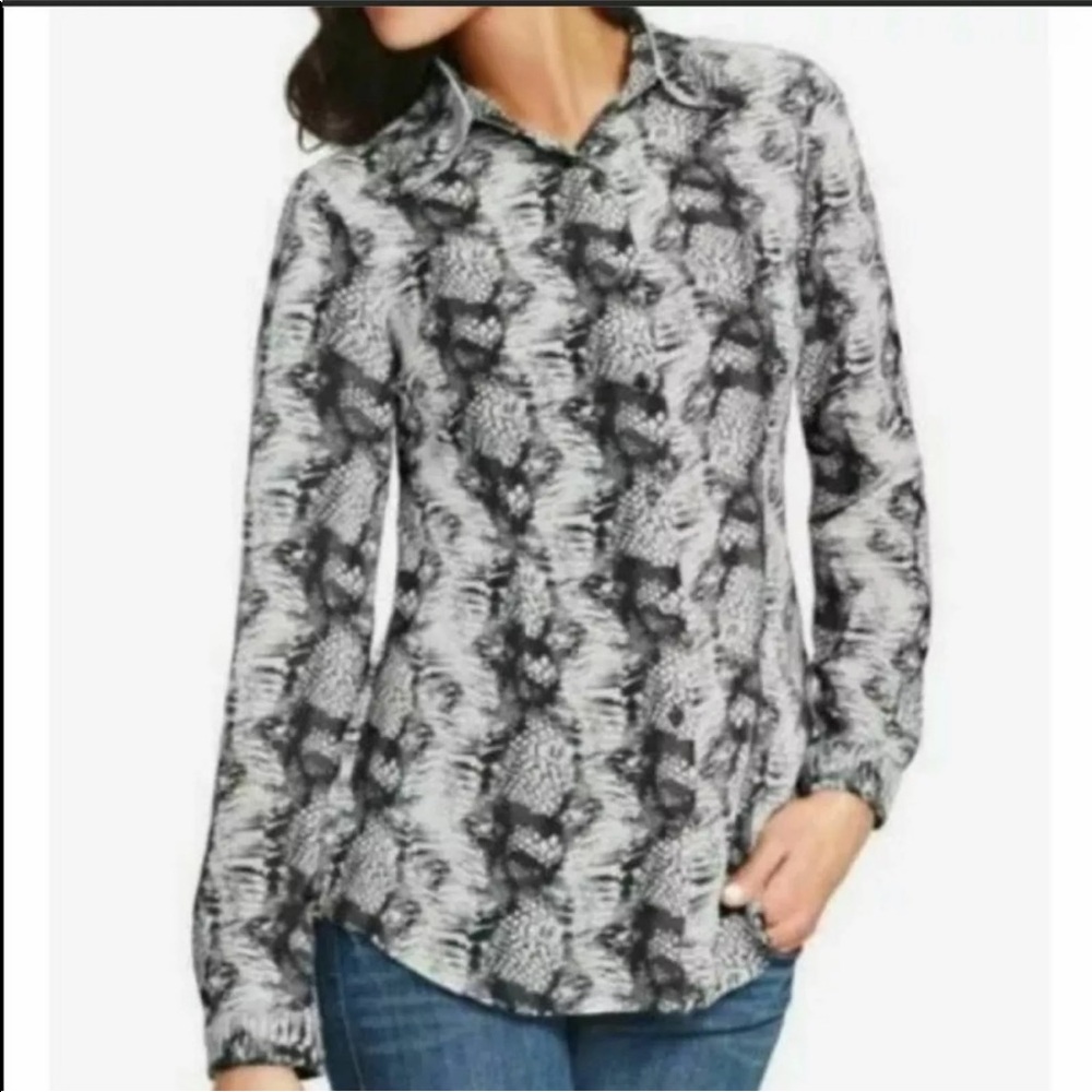 CABi #988 BLACK WHITE SNAKESKIN Button Up Long Sleeve Blouse M - Picture 2 of 13